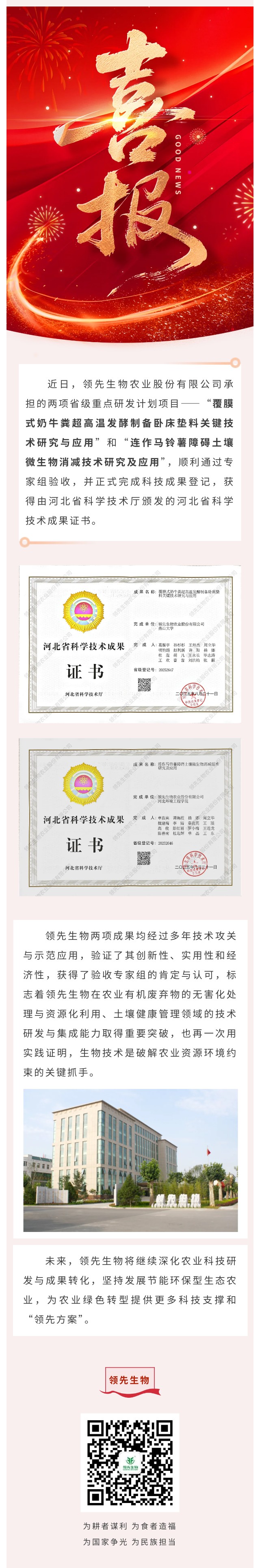 【喜訊】領(lǐng)先生物斬獲兩項(xiàng)省級科技成果！